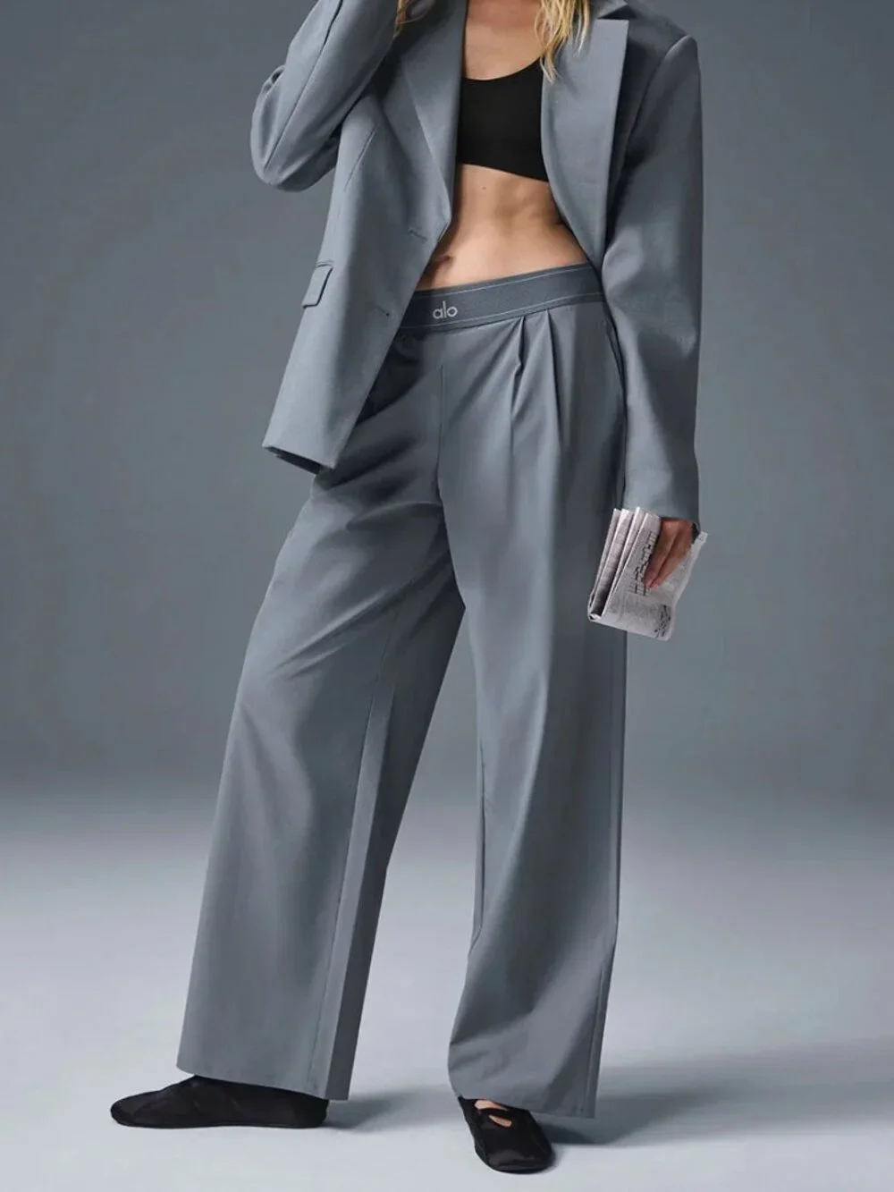 🧊Alo Yoga Suit Up Trouser Steel Gray Regular 🎯 Minimal Style